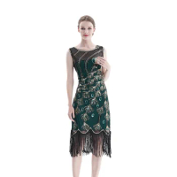 XS-XXXL Women 1920s Sequined Embellished Fringed Great Gatsby Flapper Dress Retro Tassels Croche Midi Party Dress Vestido