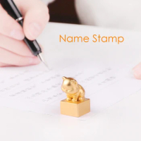 Cute Cat Design Copper Personal Stamp Chinese Traditional Style Customize Chinese English Name Stamps With Inkpad For Birthday