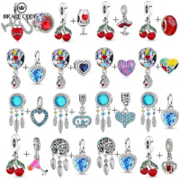 1+1 Lucky Red DIY Bead Charms Love Heart Crystal Luck Silver Color Charms Pendants Fit Brand Original Bracelet