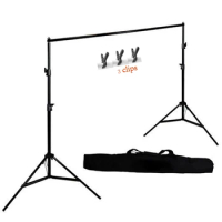 Adjustable Photography Background Support Stand Photo Backdrop Crossbar Kit +3 Clips