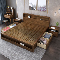 全實木床主臥婚床胡桃木高箱床雙人現代簡約收納儲物家用床側開