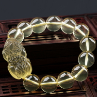 年天然黃水晶貔貅手鏈招財化太歲男皮丘手串女款佛珠皮休飾品