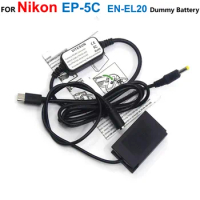 EP-5C DC Coupler EN-EL20 EL20A Dummy Battery + EH5A Mobile Power Bank USB-C PD Adapter Cable For Nikon 1J1 1J2 1J3 1S1 1AW1 1V3