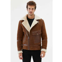 2019 New Mens Shearling Jacket Turkey Sheepskin Coat Airforce Flight Coat Short Mens Fur Jacket