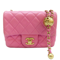 【二手名牌BRAND OFF】CHANEL 香奈兒 粉色 羊皮 金球 Coco17cm 鍊帶 肩背包