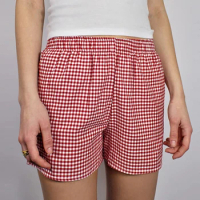 Plaid Shorts for Women Casual Pajama Shorts Summer Elastic Waist Pajama Bottoms Boxer Shorts Sleepwear