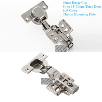 2Pcs Hydraulic Soft Close Conceal Clip On Cupboard Cabinet Door Hinge 40mm Cup For 18-30mm Thick Door