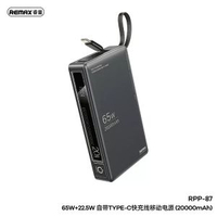 remax 數顯20000毫安自帶線流動充電器 65W快充流動充電器大容量移動電源