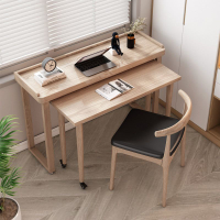免運 辦公書桌  全實木小戶型書桌雙層組合寫字桌可移動桌子家用電腦桌簡約辦公桌-快速出貨