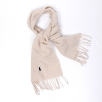 Polo Ralph Lauren RL 熱銷刺繡小馬羊毛針織圍巾(義大利製)-米色