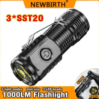 3*SST20 LED Flashlight Mini Portable Torch Ultra Strong Light 2000LM Flash Light Built-in Rechargeable Battery with Pen Clip