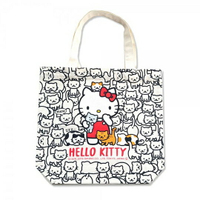 小禮堂 Hello Kitty 直式帆布側背袋 帆布托特包 手提袋 書袋 帆布袋 (黑 貓咪)