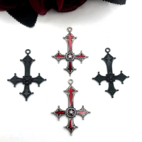 5 Pieces of 54x38mm 2-color Bloody Inverted Cross Pendant Metal Pendant Earrings Key Ring Decoration DIY Material Production