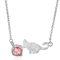【RJNewYork】森林系貓咪草莓晶月光石水晶項鍊(2色可選)