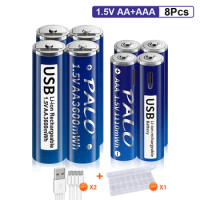 PALO 1.5V AA and AAA Rechargeable battery USB battery AA3600mWh /AAA1110mWh Rechargeable li-ion Lithium batteries aa aaa battery