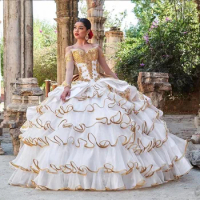 Real Images Charro Mexican Quinceanera Prom Dresses 2021 Off Shoulder Sweet 15 Dress Princesa Misquinceanos Party Gowns