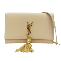 【二手名牌BRAND OFF】SAINT LAURENT YSL 聖羅蘭 米色 牛皮 WOC 鍊帶 肩背包