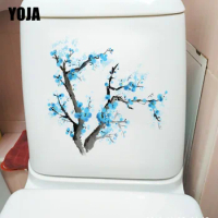 YOJA 20X20.5CM Blue Plum Chinese Style Creative Bathroom Decor Toilet Sticker Home Room Wall Decal T1-1300