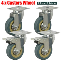 4Pcs Universal Furniture Heavy Duty Casters Wheel Silent Swivel Casters with 2 Brakes Rubber for Platform Trolley Chair Househol