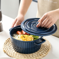 網紅雙耳碗女生陶瓷碗帶蓋子 湯面碗泡面碗沙拉碗糖水碗宿舍家用