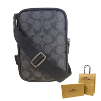 【COACH】COACH 男生款滿版LOGO PVC 直式斜背手機包(男生款包/贈原廠紙袋紙盒母親節送禮)