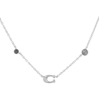 【COACH】C Logo 及玻璃水鑽項鍊(銀色/黑色)