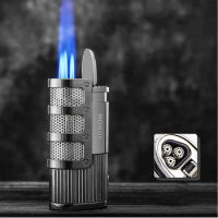 JOBON Metal Outdoor Windproof Lighter Three Fire Blue Flame Direct Charge Cigar Lighter Cigar Cutter Men's Texture Gift