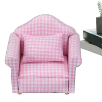 Doll House Sofa 1 High Simulation Upholstered Recliner With Pillow Cushion Living Room Furniture Toy Wooden Fabric Single