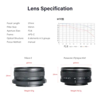 AstrHori 27mm F2.8 II Large Aperture APS-C Manual Prime Focus Lens for Nikon Z Fuji X Eos M M43 Mount Camera