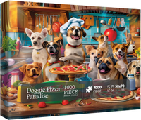Dog Puppy Pizza Puzzles for Adults 1000 Pieces Food Kitchen Jigsaw Puzzle Animals Funny Puzzles