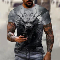 Men's T-shirt Clothing Summer Short Sleeve Tee Street Tops 5XL O-Neck Male T Shirt Casual Black Pullover Chinese Dragon year 3