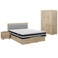【IHouse】沐森 房間5件組 雙大6尺(插座床頭、收納抽屜+掀床底、獨立筒床墊、7抽衣櫃、活動邊櫃)