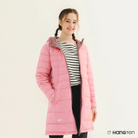 【Hang Ten】女裝-恆溫多功能-科技羽絨防潑水雙面穿長版連帽外套(粉紅/藕粉)