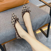 Women’s Pointed-Toe Flat Shoes, 2026 New Arrival, Houndstooth Bow Design, Elegant, Comfortable, Vers