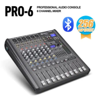 Professional 6 Channel DJ Console Audio Mixer With 256DSP Bluetooth USB 48V For Stage Computer Recording Webcast Music Studio