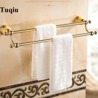 Gold wall mounted 24 inch Double Towel Bar Brass&amp;Jade Towel Holder Bathroom Towel Rack Bathroom accessories