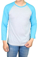Kaos Raglan Polos Panjang - Putih Misty Biru Bubble