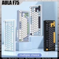 Mechanical Gaming Keyboard AULA F75 2.4G Wireless/Bluetooth/Wired 3-Mode 75% Layout Multifunctional Knob Hot Swap RGB Lights