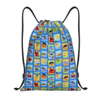 Custom Cookie Monster Cartoon Drawstring Bags Men Women Lightweight Sports Gym Storage Backpack