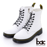 【bac】經典側邊拉鏈綁帶馬汀靴-白