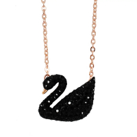 SWAROVSKI 施華洛世奇 Iconic Swan 黑色水晶天鵝造型玫瑰金項鍊