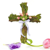 Easter Cross Decorations Happy Easter He Is Risen Wreath Versatile Artificial Wreath With Tulips Rustic Garland Easter Front
