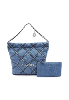 Chanel 二奢 Pre-loved Chanel CHANEL 22 Small chain shoulder bag denim blue silver hardware