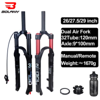 Bolany Aluminum Alloy Double Shoulder Double Air Chamber Fork 26/27.5/29 Inch MTB Supension 100mm Fork For Bicycle Accessories