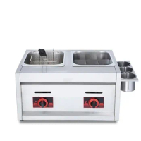 Gas Deep Fryer Double Gas Fryer Two Tanks Noodles Oden Cooker Steamer Energy Saving Fryer Kitchen French Fries Machine