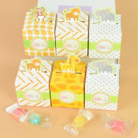10/20pcs Favor Box For Kids Birthday Party Animals Theme Cookies Wrapping Happy Birthday Tiger Giraffe Monkey Elephant Candy Box