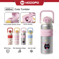 MODOFO 600ML Cute Tumbler 316 Thermos Water Bottle with Straw Portable Aquaflask Tumbler Kids Tumble