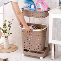 新款浴室手提式洗衣籃 滑輪收納置物籃臟衣簍 日式雙層塑料臟衣籃