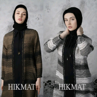 Abaya Hikmat Fashion A3385-06 Original Motif Garis Stripped Gamis Dress Muslim