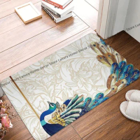 Kitchen Non-Slip Carpet Vector Peacock Atmosphere Estate Gold Background Flannel Mat Welcome Doormat Floor Decor Rug